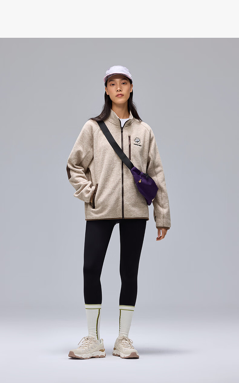 CAMEL Stand Collar Fleece Jacket Unisex Polar Fleece Liner Warm Coat A35CZ0L1239 Light Sand Yellow L 5
