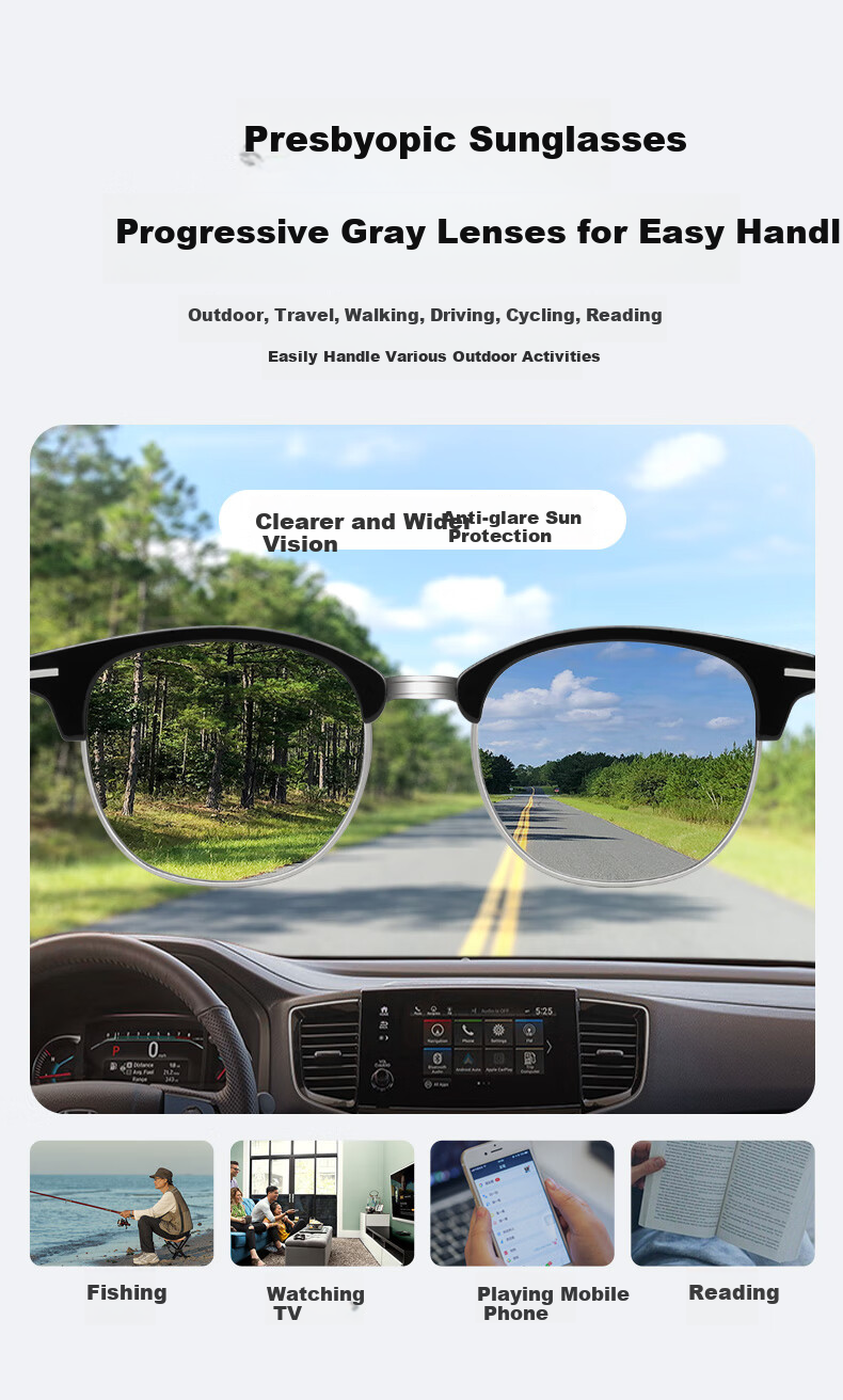 Mr. PuTian Reading Glasses for Men, Bifocal Progressive Gray Reading Sunglasses Integrated Eyewear, 150 Degrees (50 Years - 54 Years Old) 4