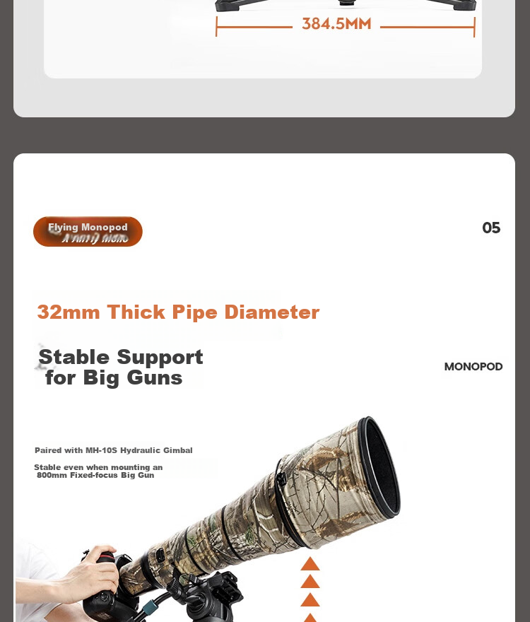 Fotopro Flying One Tripod, Quick-Release Design, Foot-Operated Unlocking, 32mm Diameter Carbon Fiber Camera Tripod, Flame Orange 10