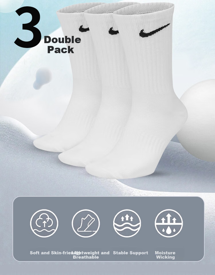 NIKE Men's Socks Three-Pack, Mid-High Tube, Casual Socks, Athletic Socks, Basketball Socks, White Socks, SX7676-100 2