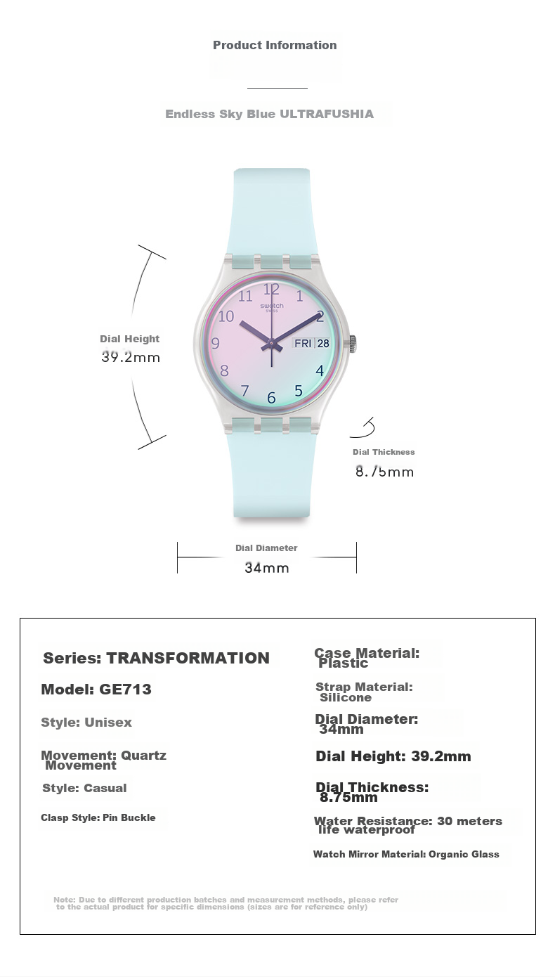 Swatch Swiss Watch, Dual Calendar Display Quartz Wristwatch for Middle And High School Students, Exam Graduation Gift, Endless Sky Blue 2