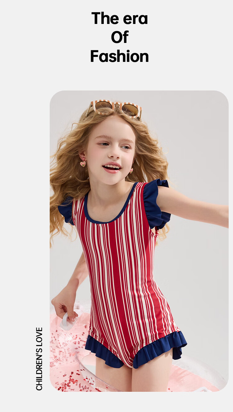 ASK JUNIOR Children's Swimsuit with Swim Cap, Summer One-Piece Vacation Style Short-Sleeve Swimsuit for Older Girls, Red, Size 110 5