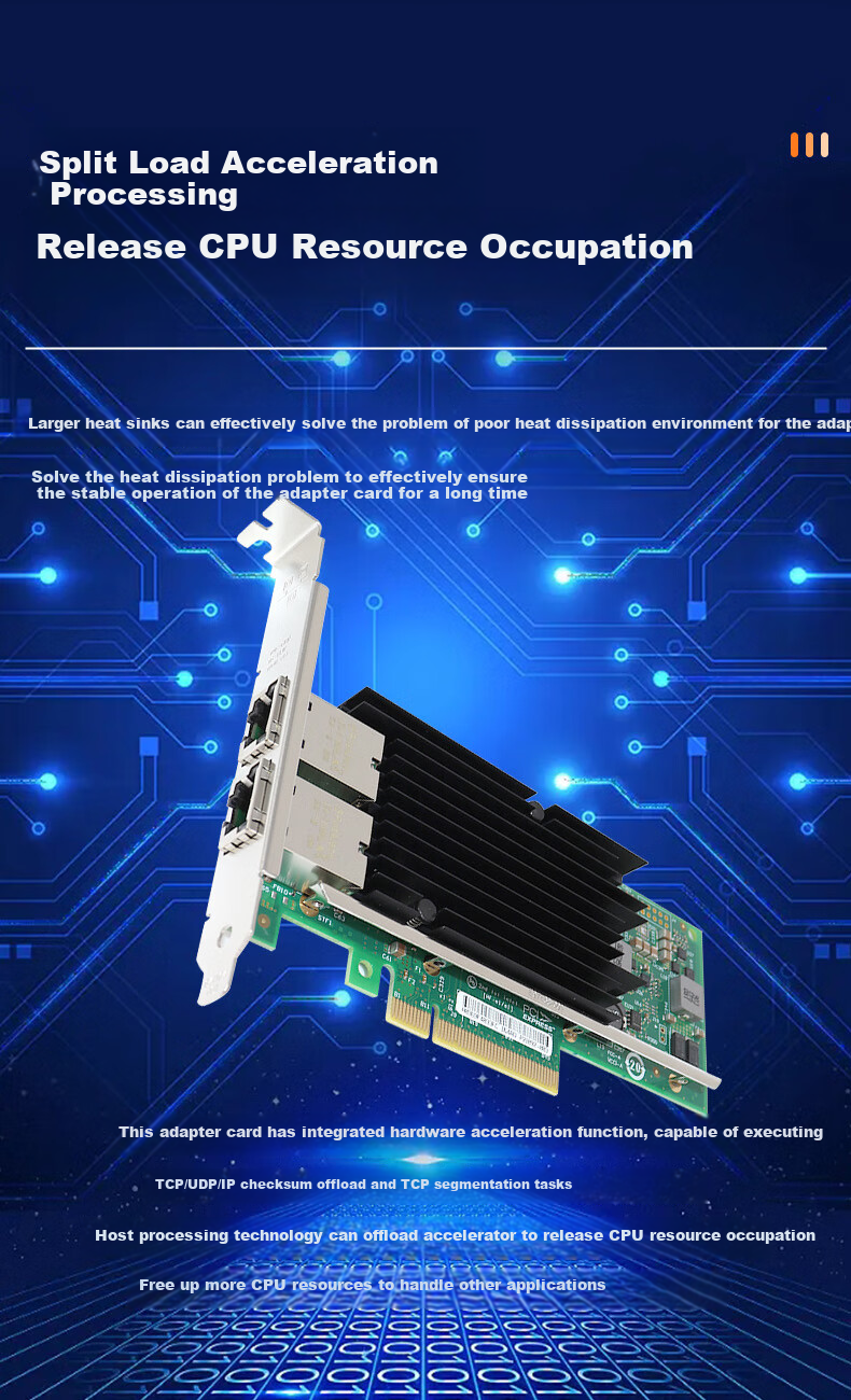 PERCKO Intel X540 Chip PCI-E X8 Dual-Port Server Network Card, X540T2BLK Network Adapter, 10G Electrical Port Link Aggregation, Virtual Compatible with X520Da1 4