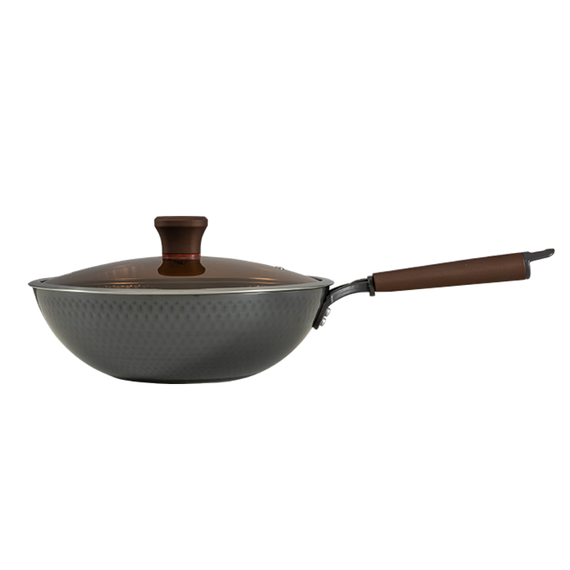 Joyoung 30cm Non-Stick Iron Wok, Magnetic Stove and Gas Compatible, High Purity Iron Flat Bottom Frying Pan, No Coating, Stainless Steel