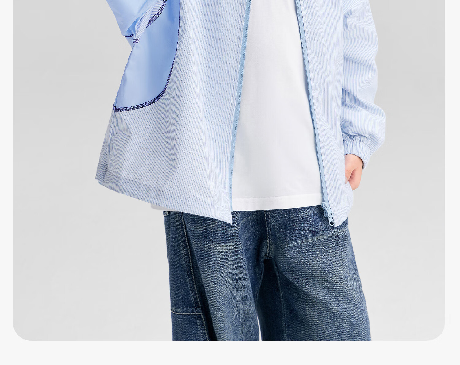 Zuoxi Boys' Shirt, 2026 New Style Children's Jacket, Thin Boys' Zipper Shirt, Long-Sleeve Spring Wear, Blue, Size 110 21