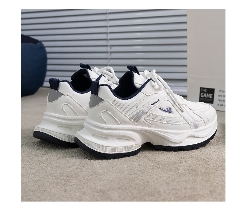 Warrior Women's Sneakers 2026 Spring New Leather Dad Shoes Thick Sole Height Increasing Couple Versatile Running Shoes 5