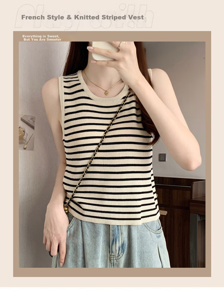 GUJIN Versatile, Slimming Contrasting Striped Knit Camisole for Women, Spring And Autumn Season, Sleeveless Short Top for Outer Wear Or Inner Layering 2