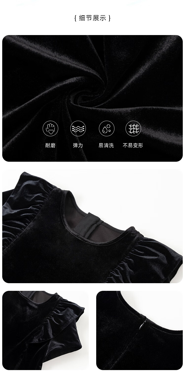 Hacikis Kids Summer Velvet Dress Korean Style Birthday Dress Little Black Dress Girls Formal Wear Black 170 3