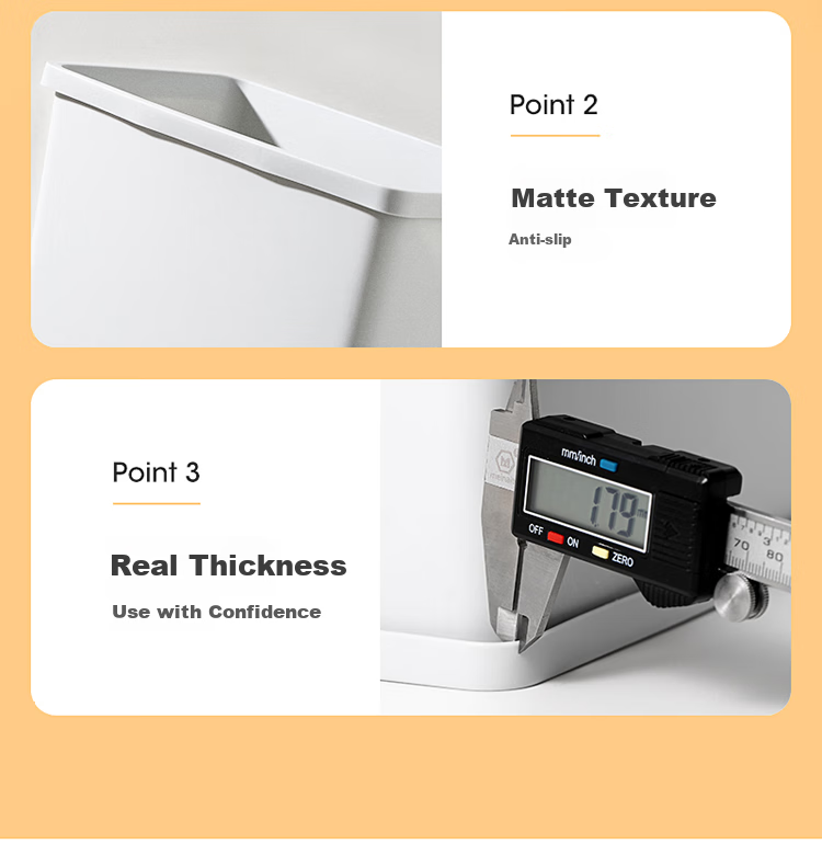 MARYYA Lidless Trash Can, 12L Large Square White, for Home Bathroom Living Room Dorm Office, Narrow Gap Garbage Bi 11