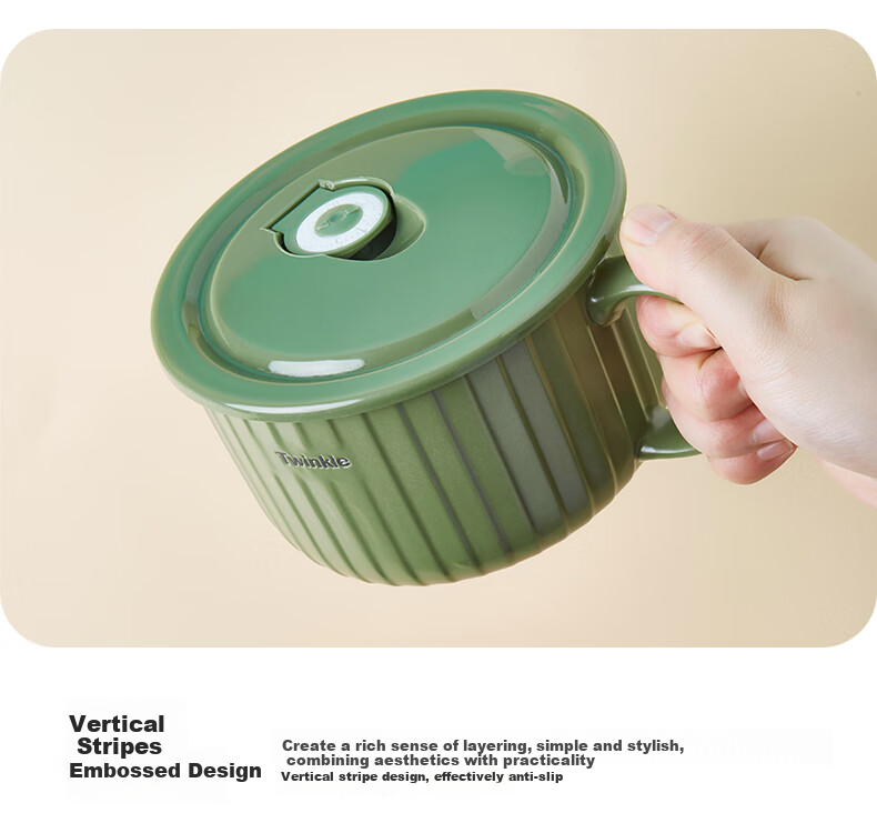 IJARL Ceramic Ramen Bowl with Lid, Student Lunch Box, Noodle Cup, Food Storage Bowl, Soup Bowl, Nordic-Style Ramen Cup in Gree 11