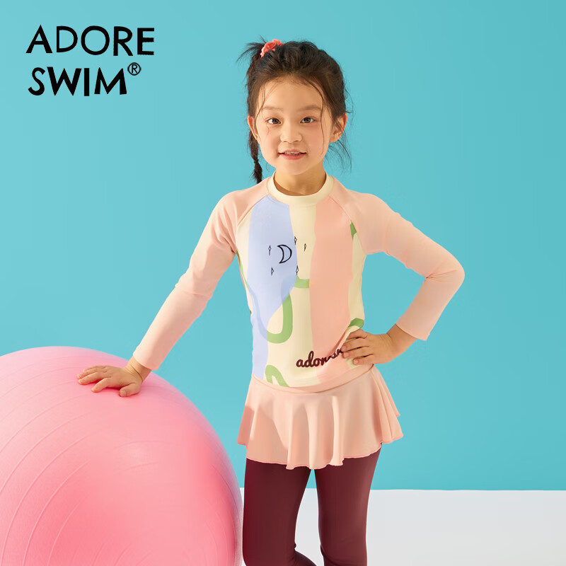 Adoreswim Spring/summer 2025 New Girls' Two-Piece Long-Sleeve Swimsuit Set, Sun Protection Baby Vacation Swimwear, Surfing Suit for Beach