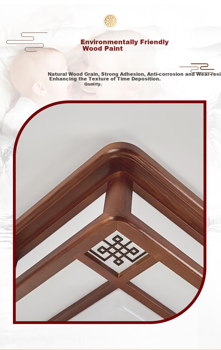 NVC New Chinese-Style Ceiling Light, Three-Color Dimming, 36W, Ink Blue Mountain Classical Wood Art, Antique Style Bedroom Lighting Fixture 2