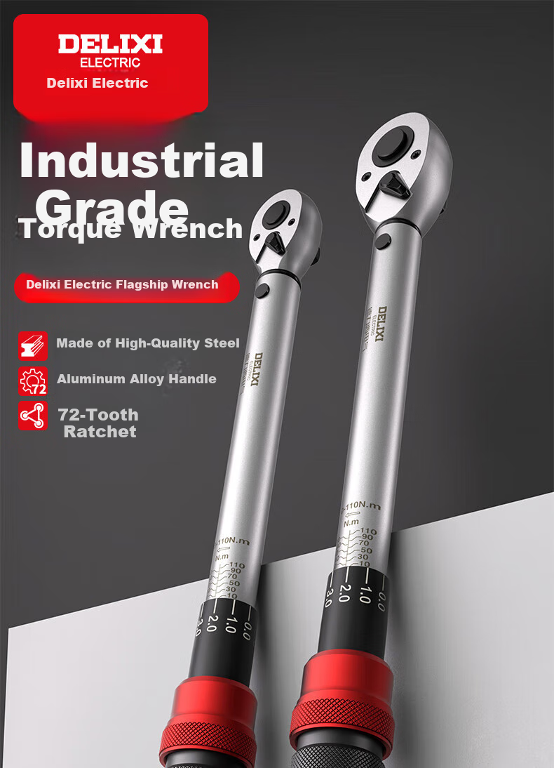 DELIXI ELECTRIC Torque Wrench High Precision Preset Adjustable Automotive Repair Wrench 72-Tooth Ratchet Mid-Flight 10-Piece Set 5-60Nm 1