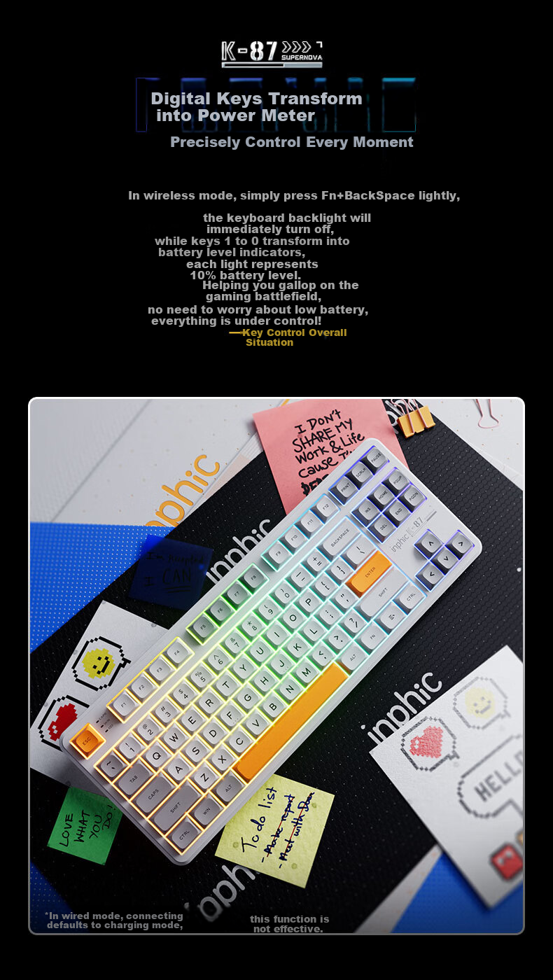 INPHIC K87PRO Wireless Mechanical Keyboard Wired 87-Key Bluetooth Tri-Mode Gasket Custom Full-Filled Side-Engraved HIFI Gaming Esports Office Silver 13