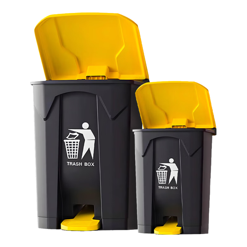 Yessel Pedal Trash Can, 30L Large Capacity, Thickened Yellow, with Lid, for Restaurants, Schools, Outdoor Commercial Use, Foot-Operated Garbage Bi