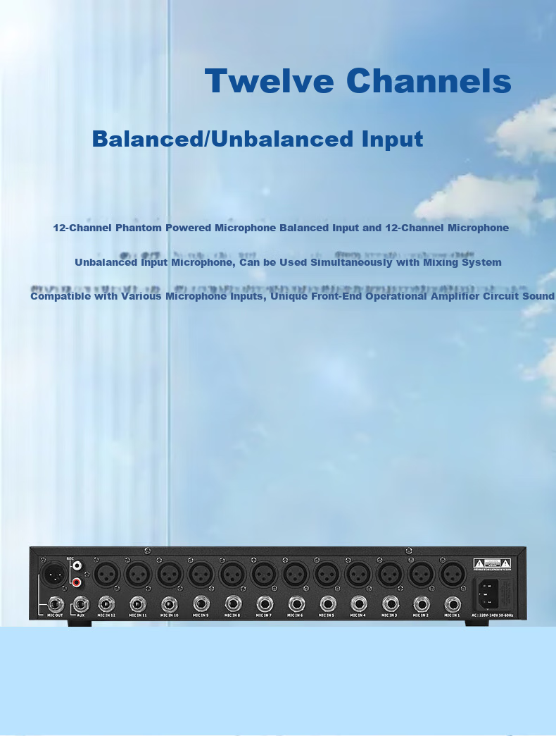 Weishu DG1000 Microphone Mixer Conference Audio Mixer Distributor, 48V Phantom Power Supply, 8-Channel XLR Interface, Independent Adjustment, Expandable Interface 6