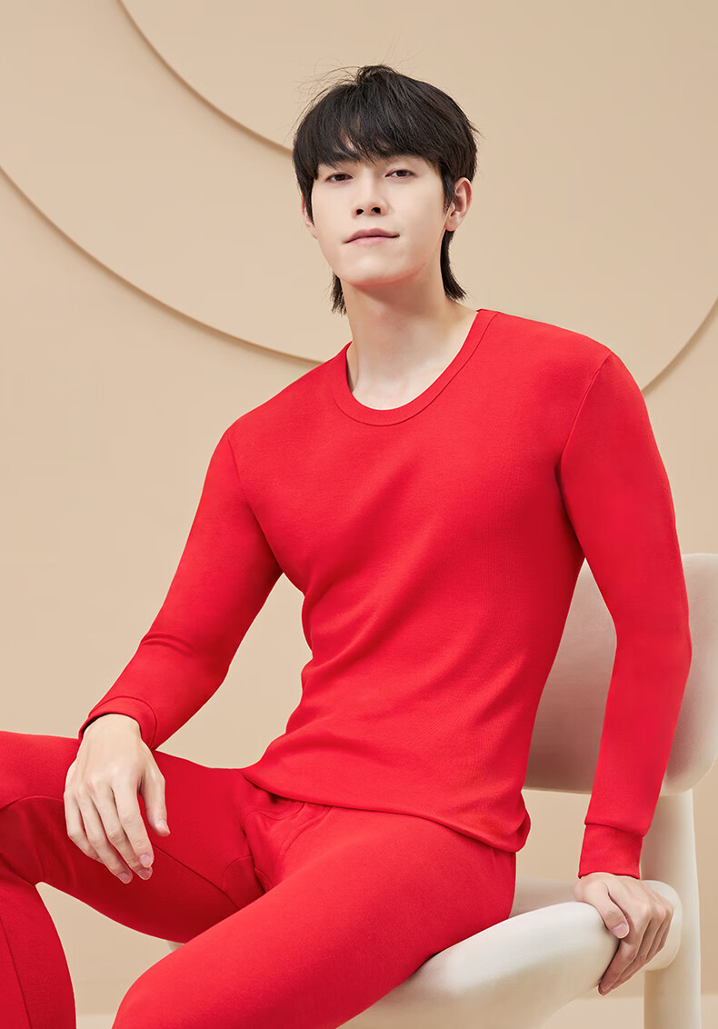 LangSha Men's Red Cotton Thermal Underwear Set for the Year of the Horse - Autumn Long Johns, New Year's Gift Set 9
