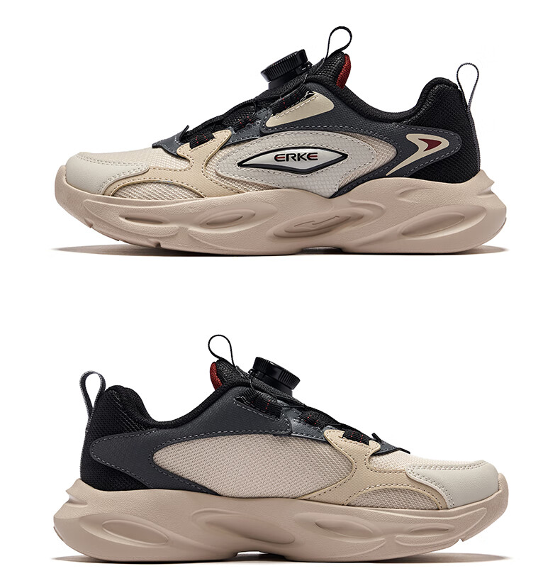 ERKE Kids Boys Girls Sports Shoes Children's Leather Elastic Running Shoes Warm Linen/Black 34 17