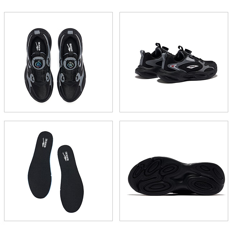 ERKE Kids Boys Girls Sports Shoes Children's Leather Elastic Running Shoes Warm Linen/Black 34 16