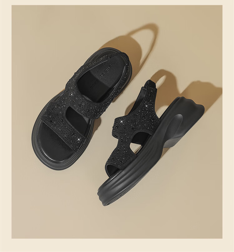 ZHR Women's Thick Sole Casual Sporty Sandals Summer Outdoor Height Increasing 2026 New KY36 Black Size 37 19