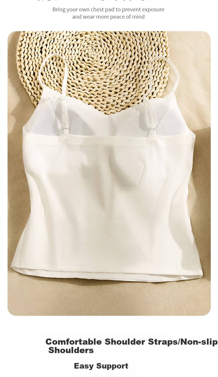 GUJIN Faux Silk Camisole for Women with Built-In Bra Pads, Jacquard Pattern, New Chinese Style Top, Inner Wear, Outer Wear Vest, Women's Blazer Inner Layer 3