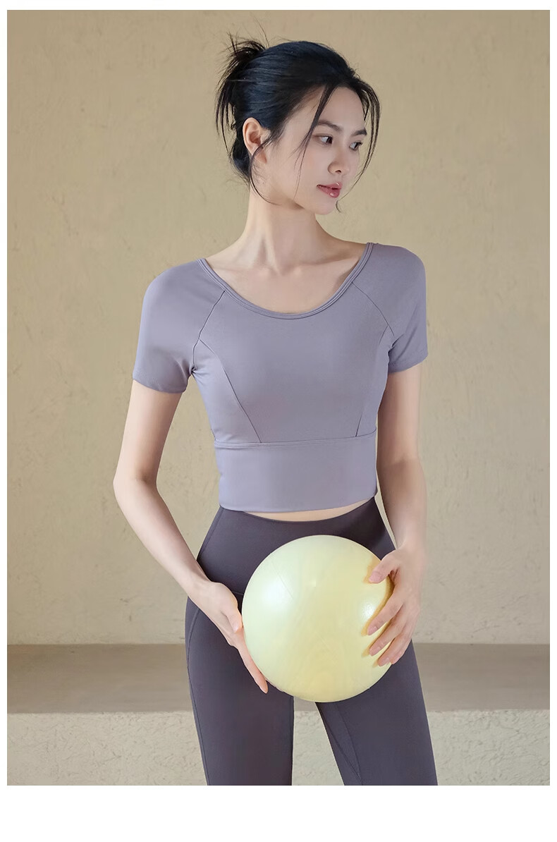 ACKDCS Women's Yoga Backless Top 2026 Summer New Quick-Dry Sports Short Sleeve T-Shirt Pilates with Chest Pad Fitness Wear 18