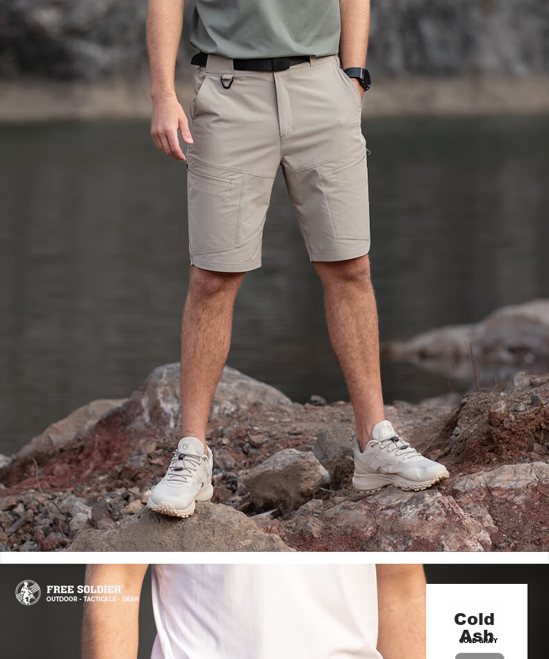 Free Soldier Peak Spring And Summer Shorts, Teflon Triple Protection Men's Cargo Shorts, Breathable Sun Protection UPF50+, Khaki, 38W/10L 16