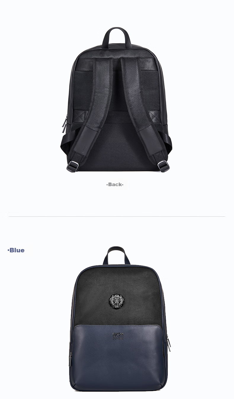 LEXON Backpack, 14-Inch Laptop Bag for Men, Genuine Leather Commuter Backpack, Limited Edition Blue Travel Bookbag 11