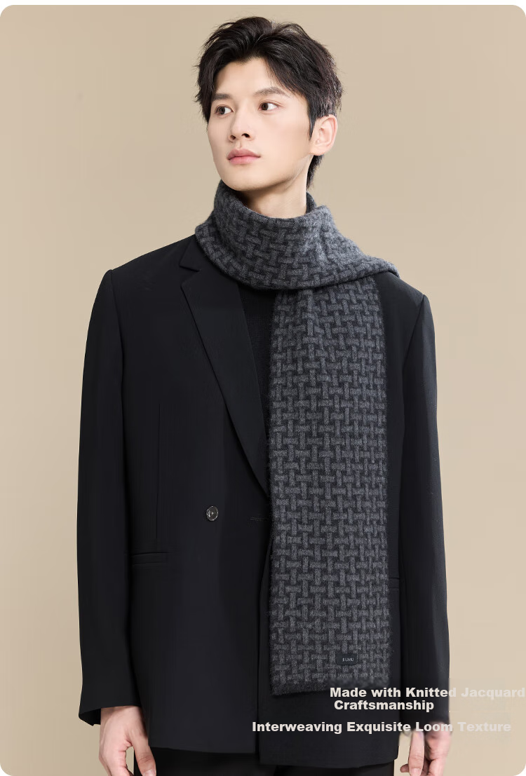JIUMU 100% Cashmere Scarf for Men, Autumn And Winter Warm Neck Warmer, Gift for Men Or Fathers, National Day Birthday Present, Gift Box Packaging 5