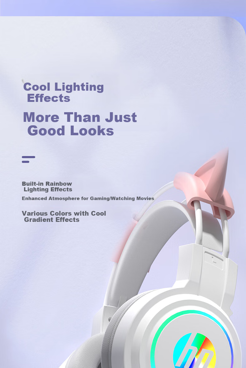 HP H100 Gaming Headset with Microphone for E-Sports, Black Myth: Wukong, Office Work, Study, And Multi-Purpose Use - White USB Interface Cat Ear Set 7