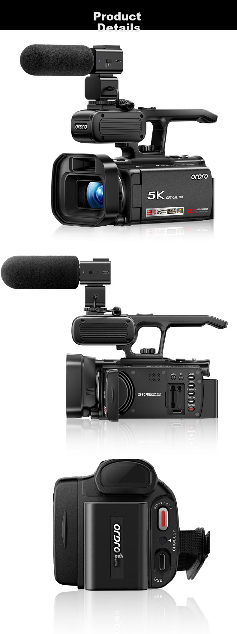 ORDRO XV80 Camera, 5K Ultra-High Professional Live Streaming And Recording Device, 12x Optical Zoom, Conference Vlog Short Video Home DV All-In Camera 17