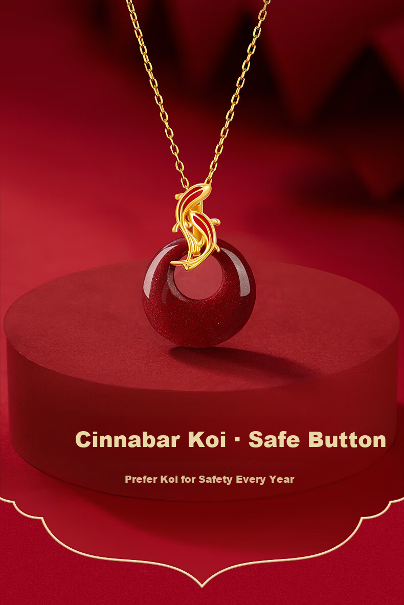 Zhenshangyin Chinese Gold Koi Cinnabar Peace Buckle Silver Necklace for Women, Birthday New Year Gift for Girlfriend Amulet S925 1