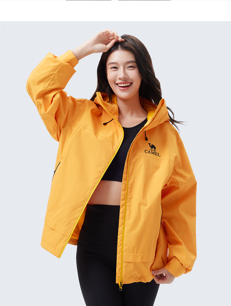 CAMEL Unisex Spring Autumn Hooded Loose-Fit Three-Proof Casual Short Jacket 734CATG621 22