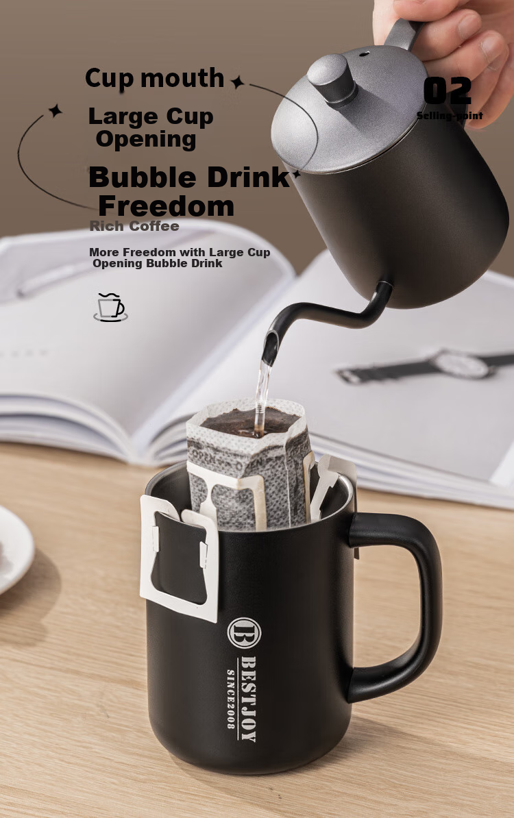 FUGURNG BESTJOY Insulated Mug with Handle, Enamel Inner Liner, Dual-Use Mug, Office Coffee Tea Cup, Water Tumbler, 450ml, White 4