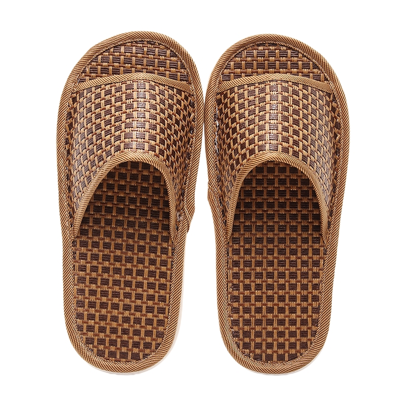 GUOLUOFEI Rattan Woven Linen Slippers Summer Men's Indoor Non-Slip Couple Bamboo Mat Cool Slippers Women Plaid Size 36-37