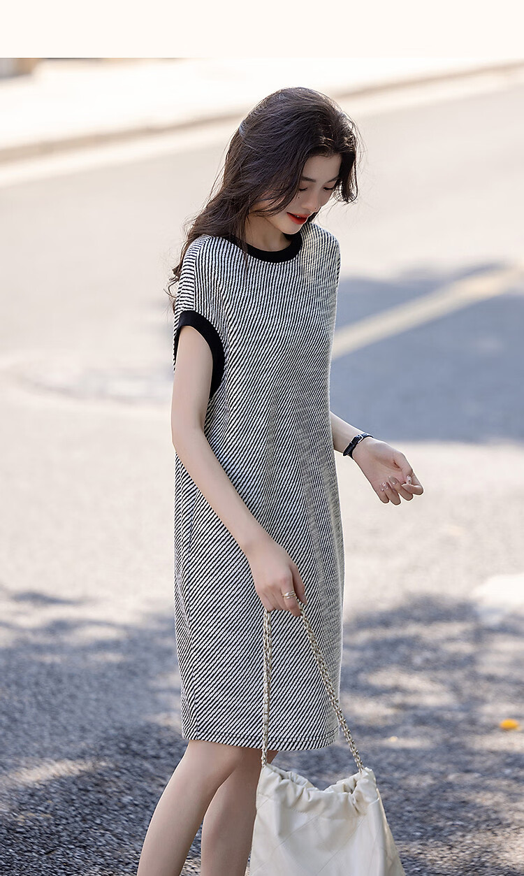 Demana [with Gentle Cloud Oxygen Cotton] Summer Comfortable Relaxed Style Crew Neck Raglan Loose Fit Women's Subtle Shimmer Knit Dress 12