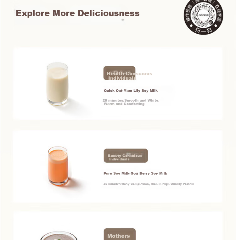 Joyoung Home Use 1.2L Capacity Variable Frequency Quiet Blender with Adjustable Texture, Fully Automatic Filter-Free Soy Milk Maker B730 39