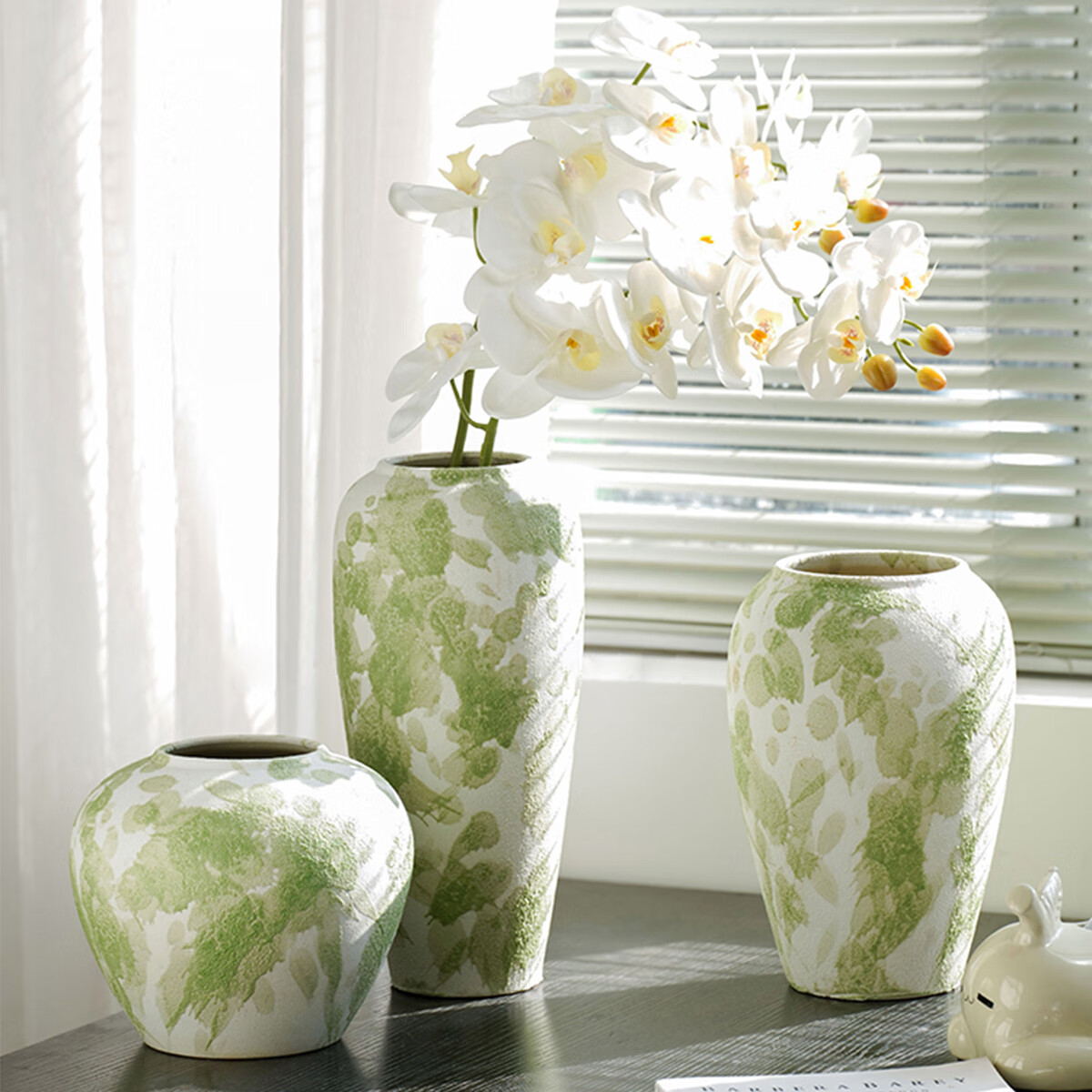 Fan Ye Ceramic Vase Wabi-Sabi Style Ink Splash Vintage Coarse Pottery Flower Container Decorative Prop New Home Gift