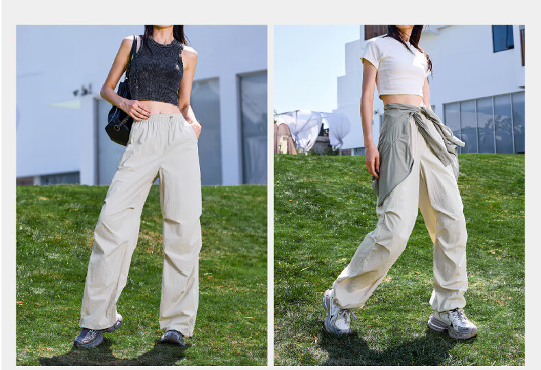 ESE-Y Quick-Dry Cooling Cargo Pants for Women, 2025 Summer New Style, Sun Protection Thin Wide-Leg Loose Paratrooper Pants, Gray And White, Size 28 22