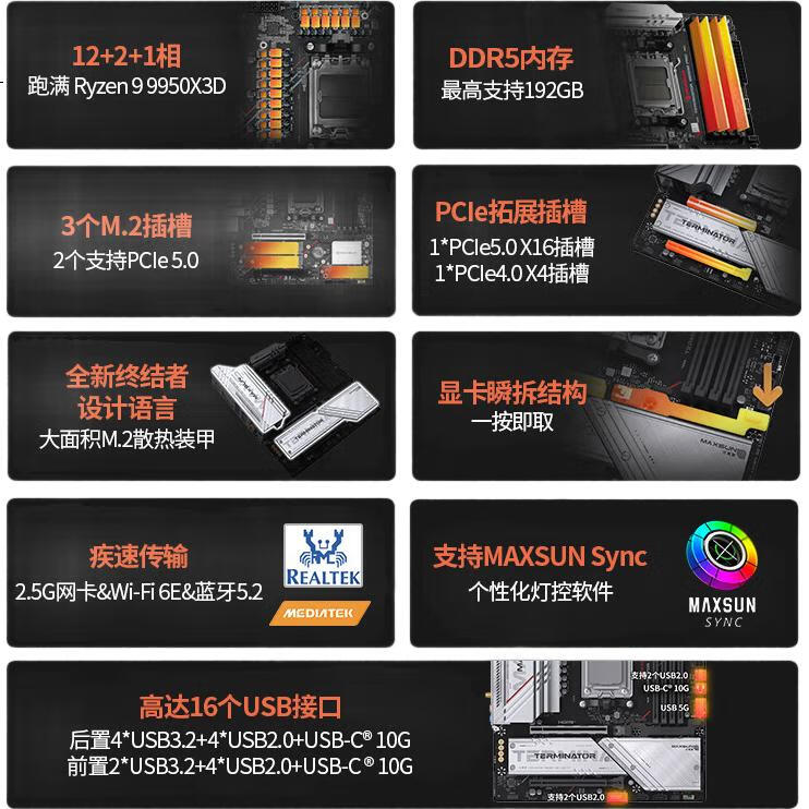 Материнская плата MAXSUN Terminator B850M PRO WIFI, AM5, DDR5, Wi-Fi 6E, M-ATX