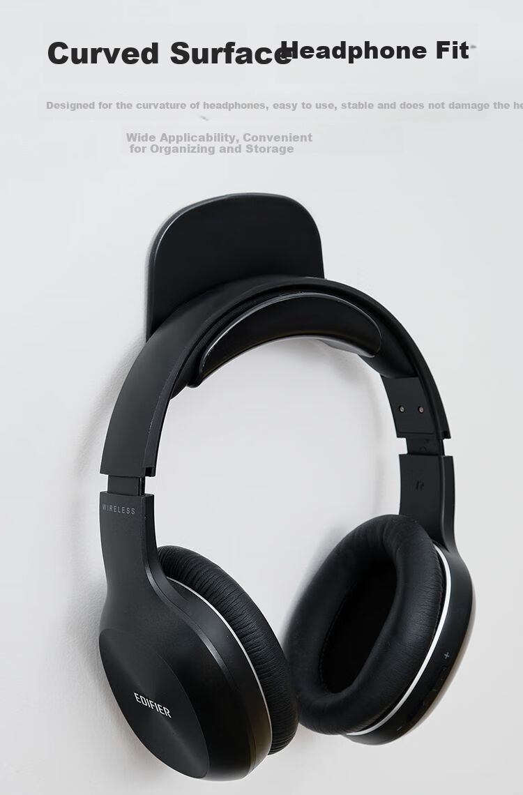 Dipuer No-Drill Headphone Stand, Over-Ear Headphone Storage Hook, New ABS Material Fixed Seamless Adhesive Dormitory Hook, Black, 2-Pack 3