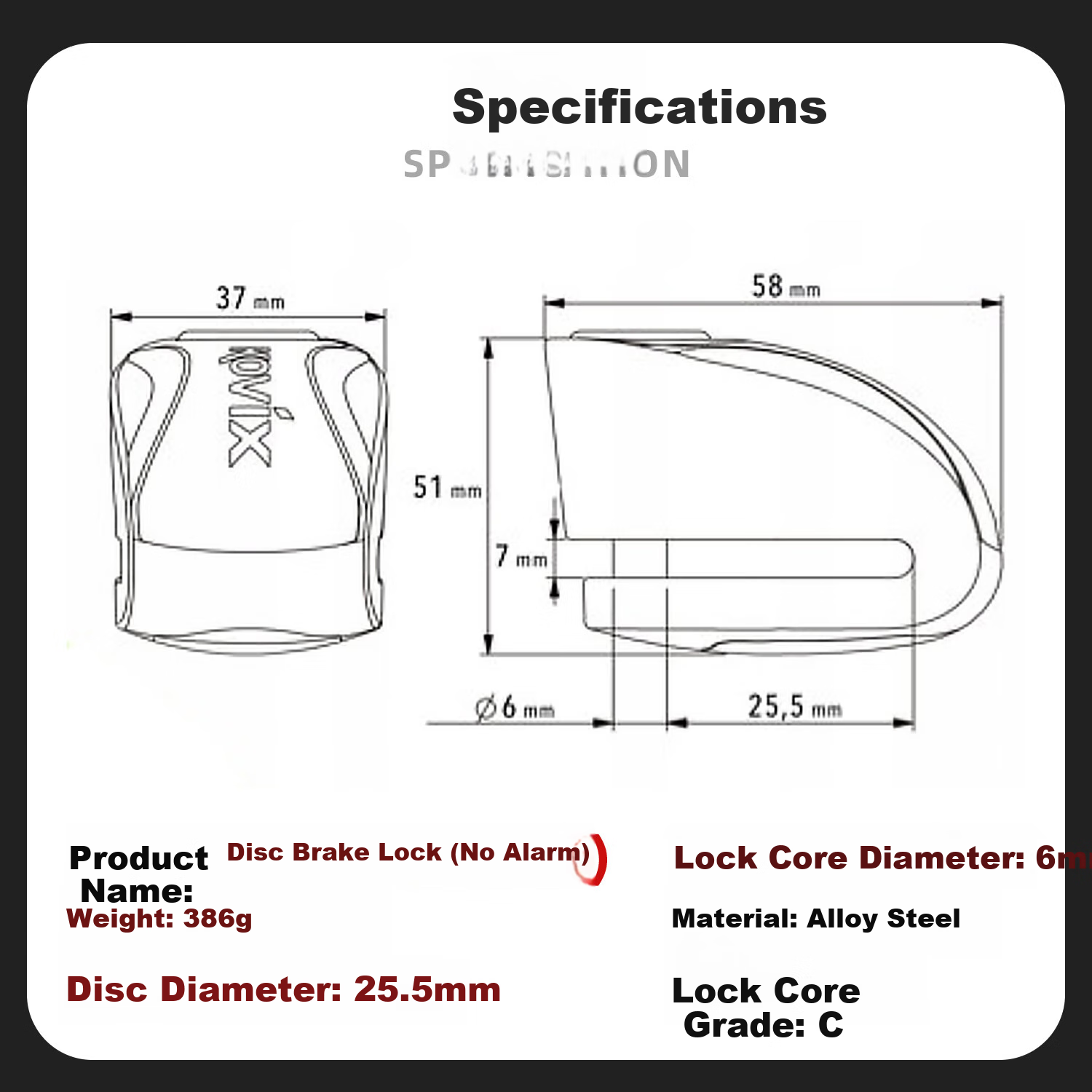 KOVIX KNN1 Disc Brake Lock for Electric Bikes, Battery-Powered Vehicles, Mountain Bikes, Portable Brake Disc Lock, Motorcycle Lock