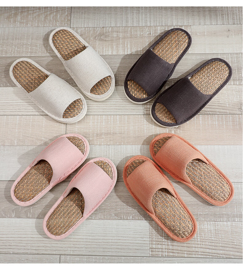 XGGC Malan Grass Linen Summer Indoor Floor Breathable Slippers for Men and Women Pink Size 38-39 5