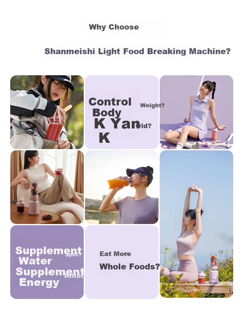 Thimax 15-Second Light Meal Blender, Home Small Mini Portable Fruit And Vegetable Processor, High-Power Fully Automatic Juicer [0.5L + 0.25L Dual Cups] 3466 Pink 1