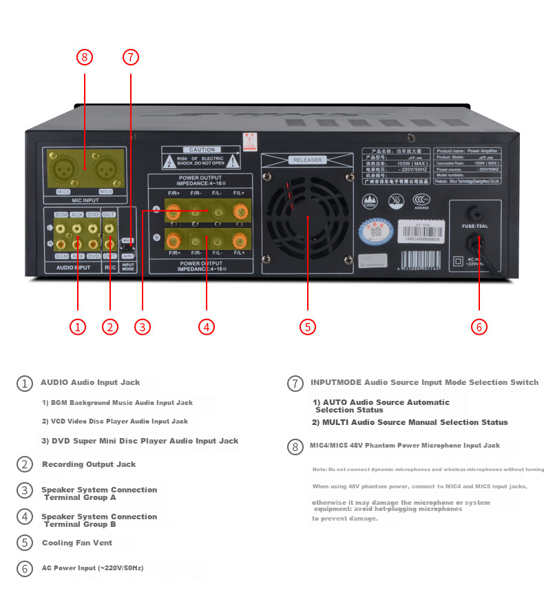 SHILE Professional Small to Medium-Sized Conference Room Audio System Set with Wall-Mounted Speakers, Amplifier, And Microphone Combination Teaching Training Lecture Audio System AV108+108*2 Black+SH10 9