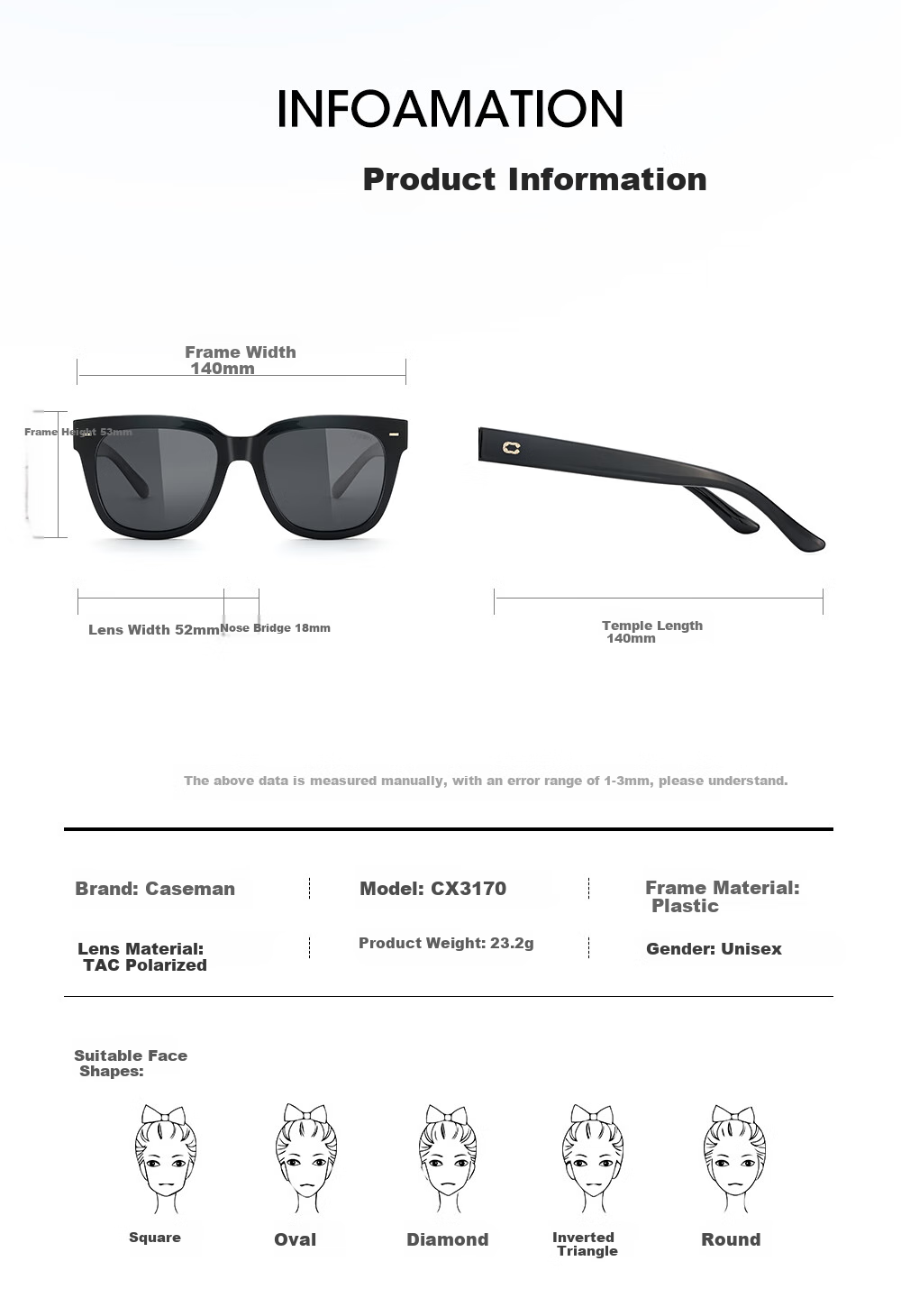 CAXMAN GM Sunglasses for Men And Women, Trendy Black Frame Retro Polarized Driving Glasses, Square Frame UV Protection Sunglasses for Me 6