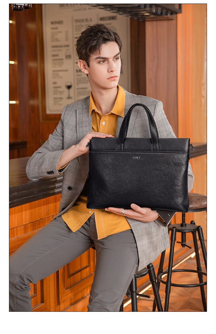 GOLF Business Briefcase Men's Soft Leather 14/16 Inch Laptop Bag Shoulder Crossbody Office Document Bag 4