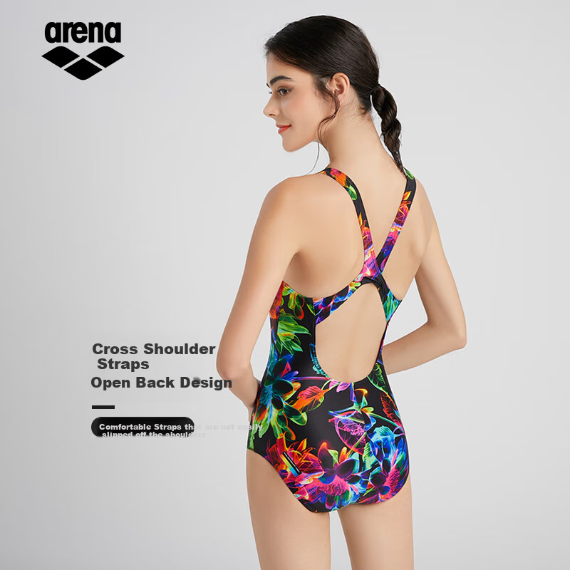 Arena Women's Sleeveless One-Piece Triangle Swimsuit, Backless, Slimming, Comfortable, Form-Fitting, Suitable for Hot Springs, Swimming Training, Professional Chlorine-Resistant