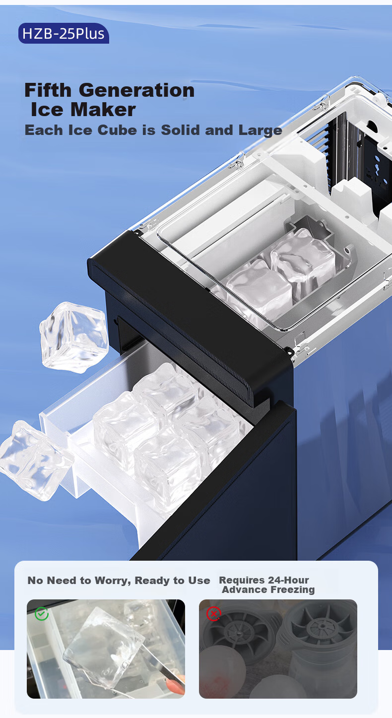 Hicon Ice Maker, Compact for Home And Commercial Use, Bar Cocktail Machine, Automatic Ice Maker for Office, Large Square Ice Plus Whiskey Solid Ice Cubes 10