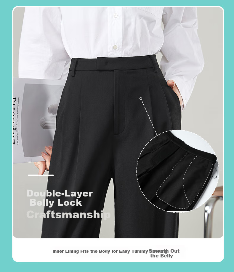 ESE-Y Wide-Leg Suit Pants for Women, Spring 2025 New Style, High-Waisted Draping Slimming Trousers, Black-Standard Size 31 10